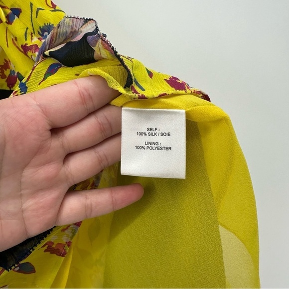 TANYA TAYLOR Garden Print Willow Top Yellow 100% Silk Size 0 - Picture 4 of 7